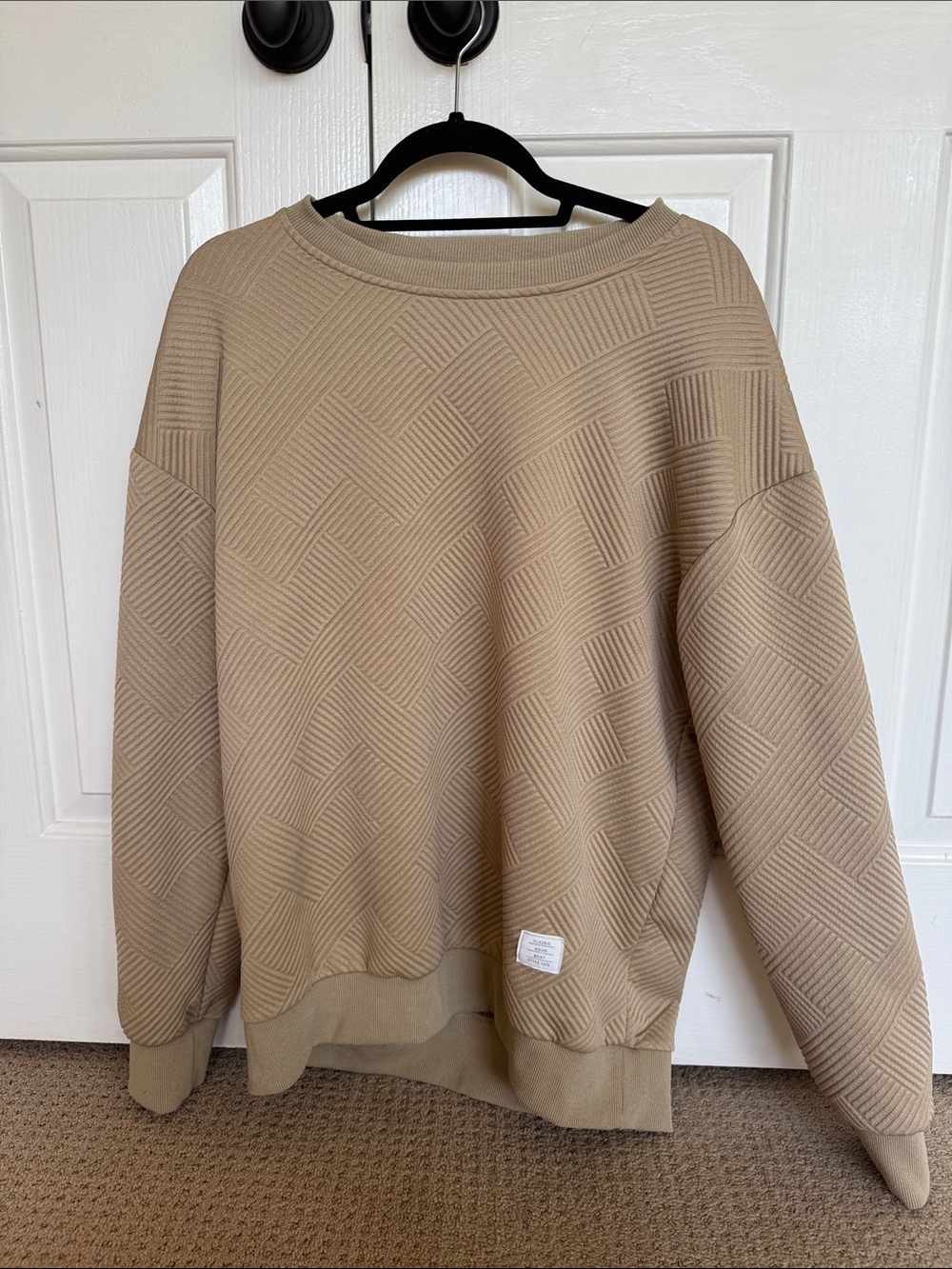 Men's Textured Crewneck Sweater in Beige -XL